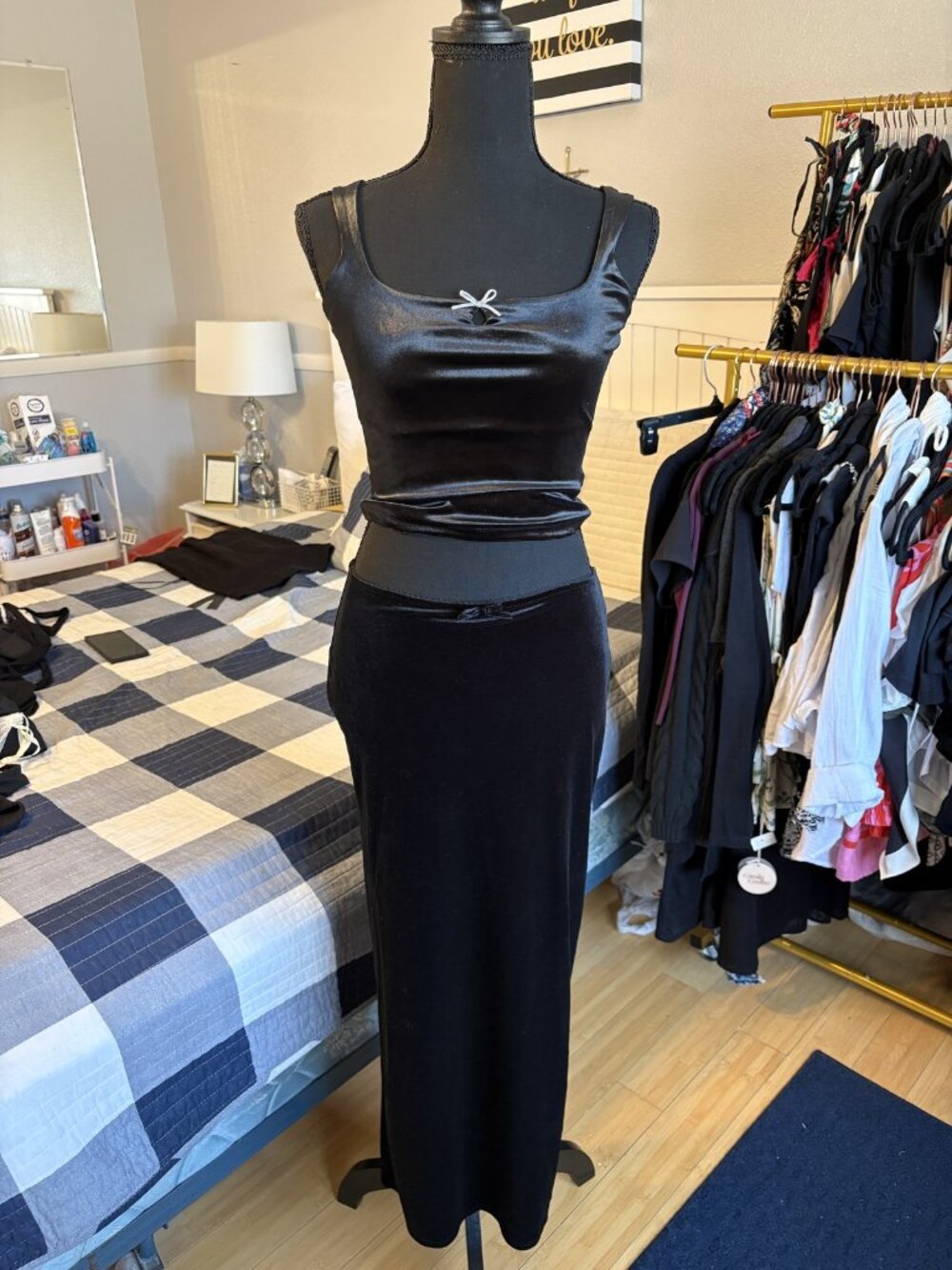 Wild Fable Black Velvet Cami & Midi Skirt Set